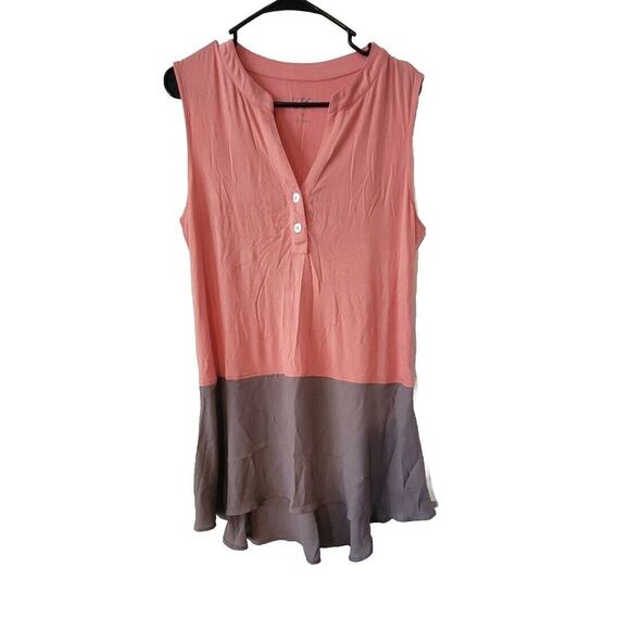 LOGO Lori Goldstein Med Two Tone Pink Gray Sleeveless Blouse Top Tank Button Up - Picture 1 of 3